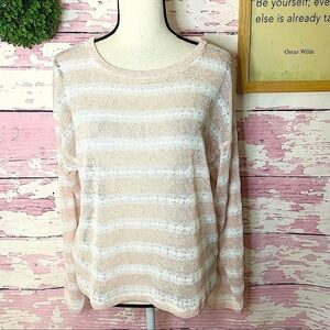 BCBGENERATION Women’s Pink White Sheer Striped Sweater Size Medium Large